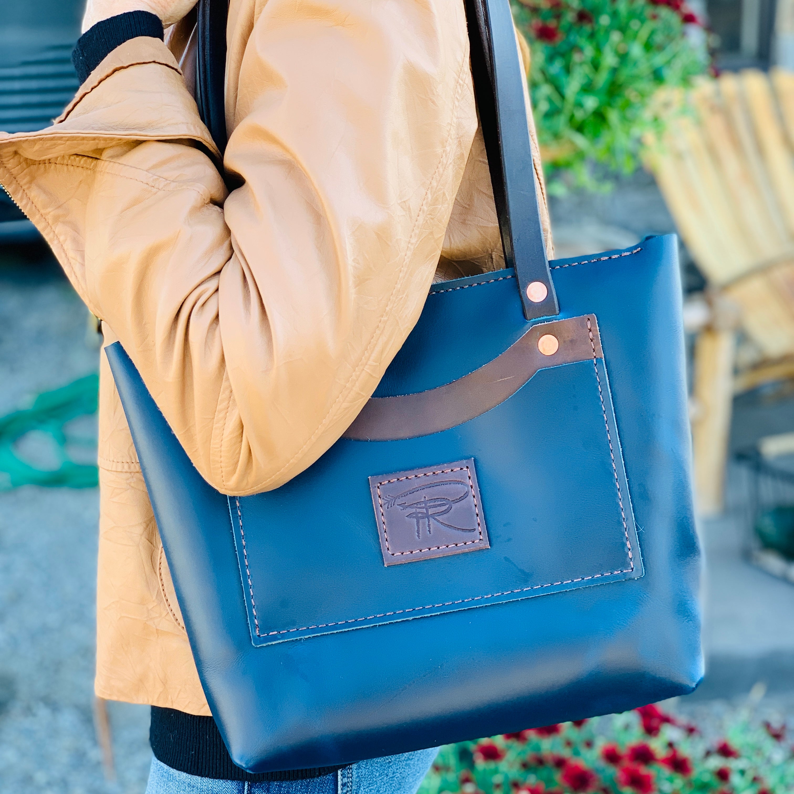 blue leather purse handcrafted shopping accessories ladies fashion idaho boutique