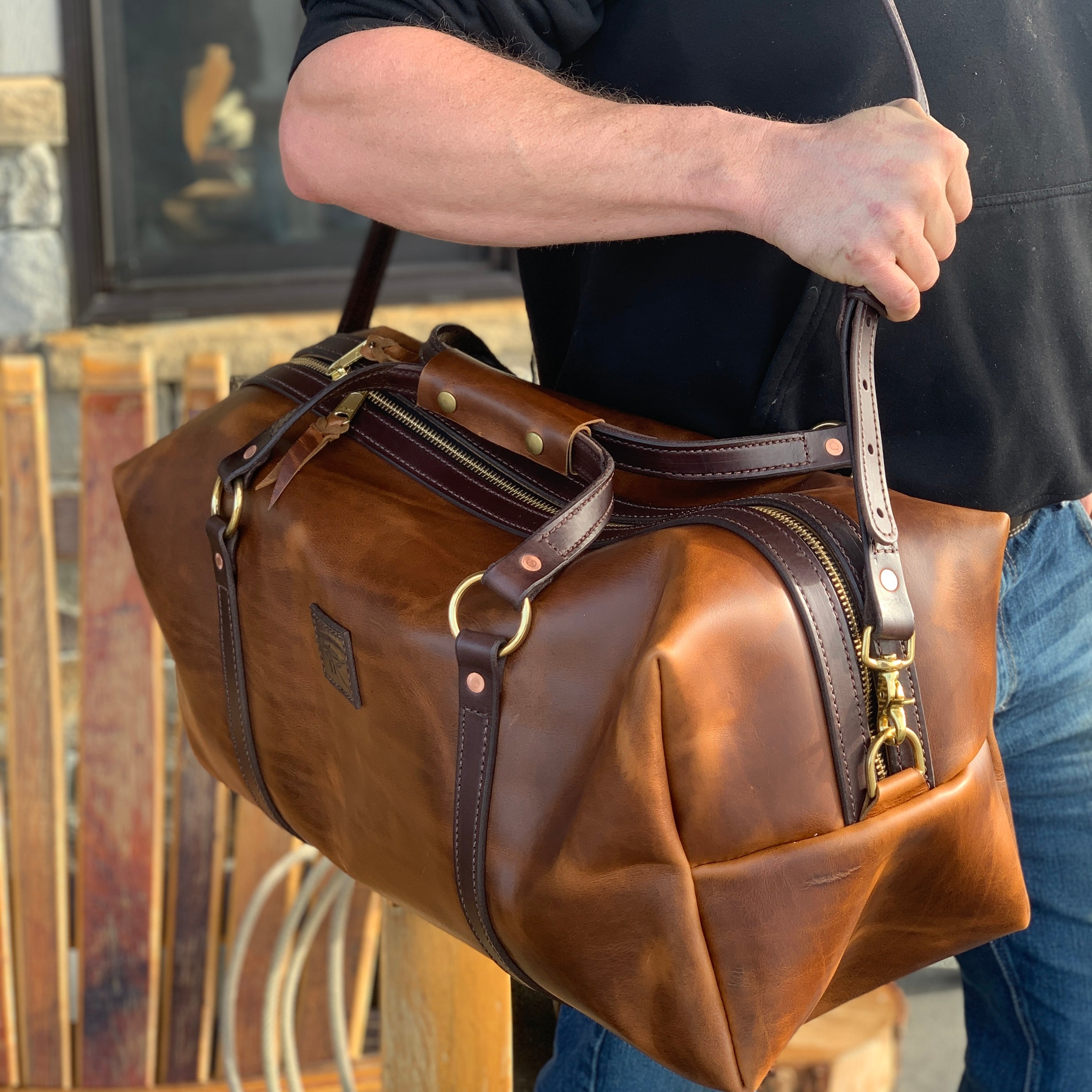 duffel bag leather travel bags leather craft business men shopping shop accessories hunting gear business casual coeur d'alene idaho fly fishing