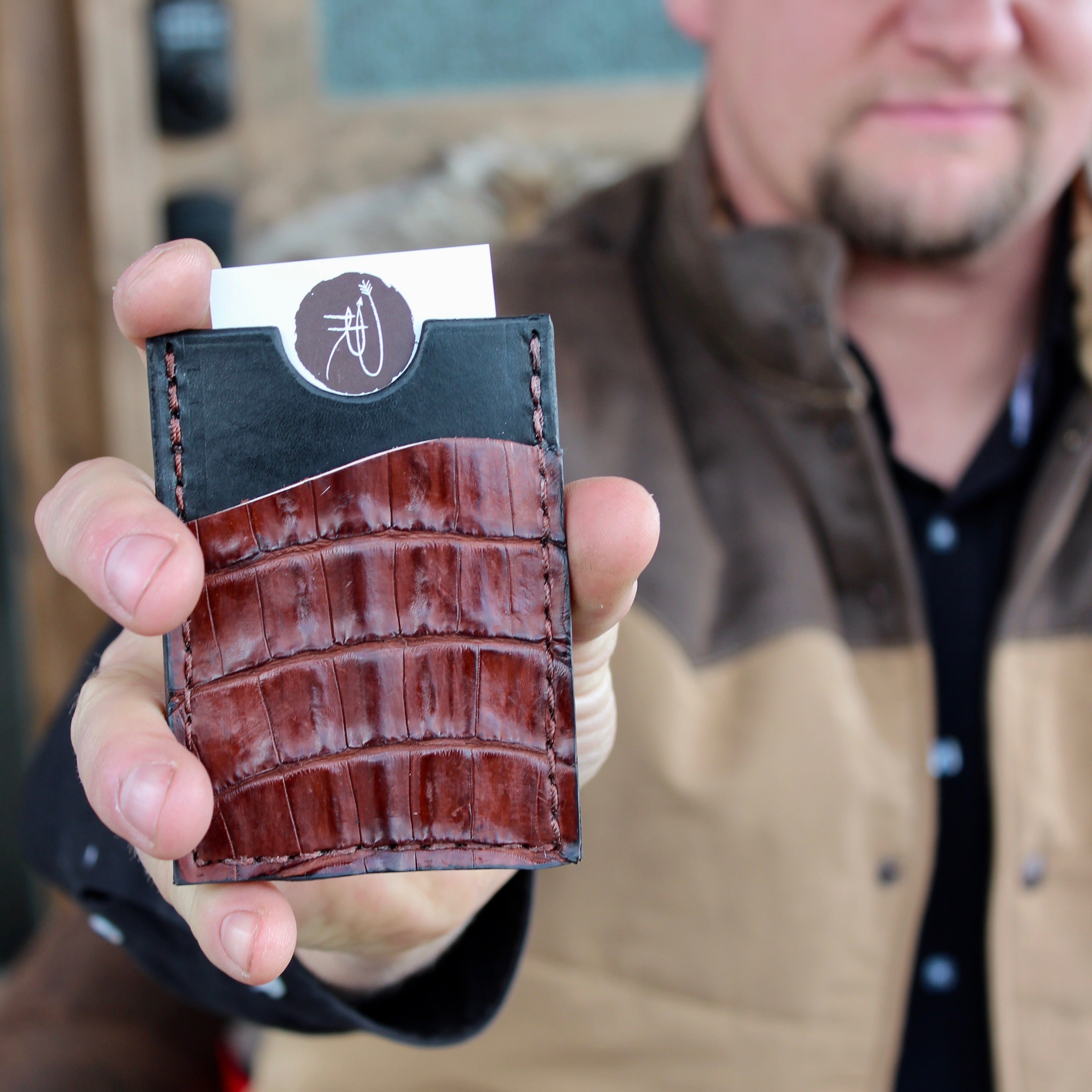 Leather minimal wallet, men's wallet, card holder, Mens' wallet, panhandle red, leather wallet