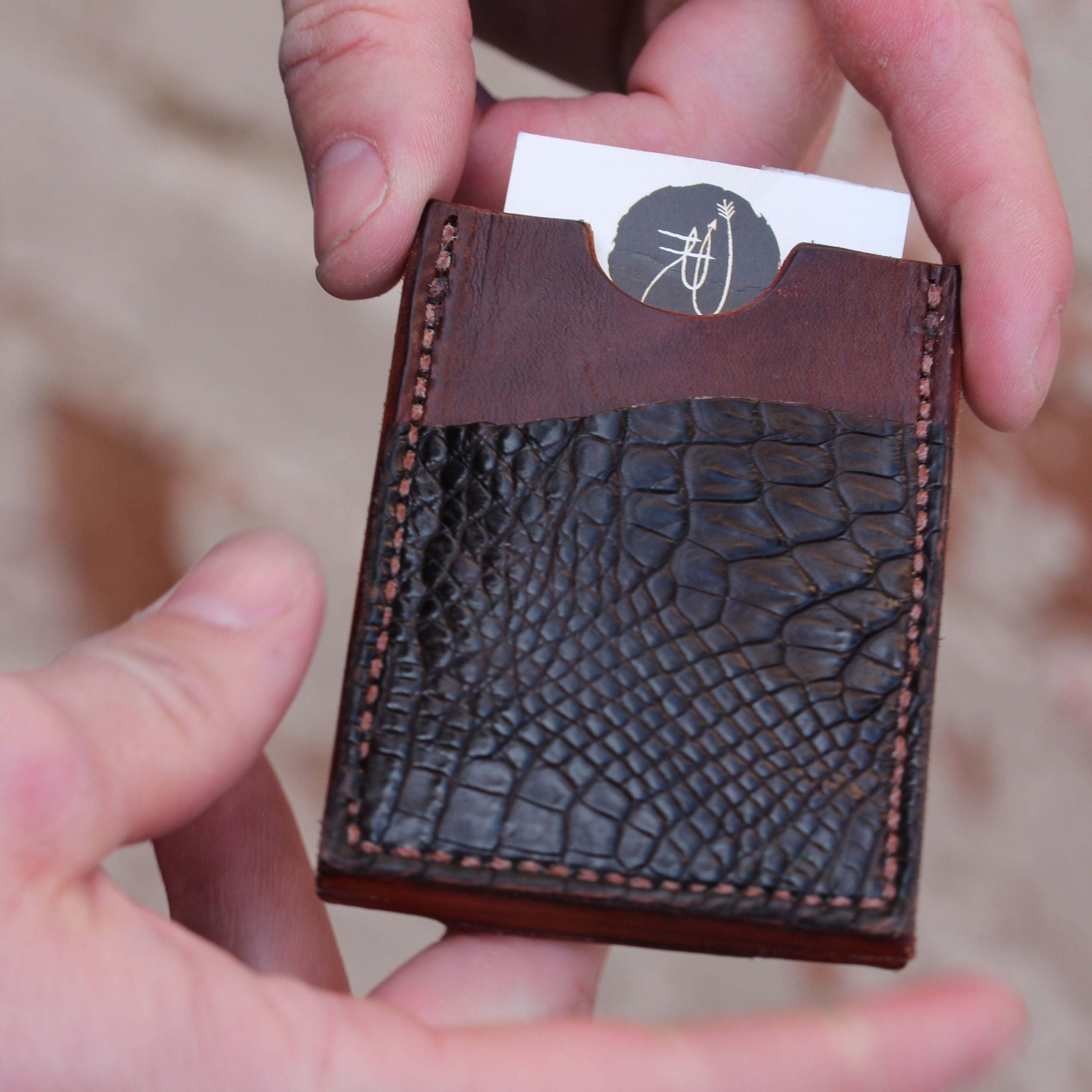 Leather minimal wallet, men's wallet, card holder, Mens' wallet, panhandle red, leather wallet
