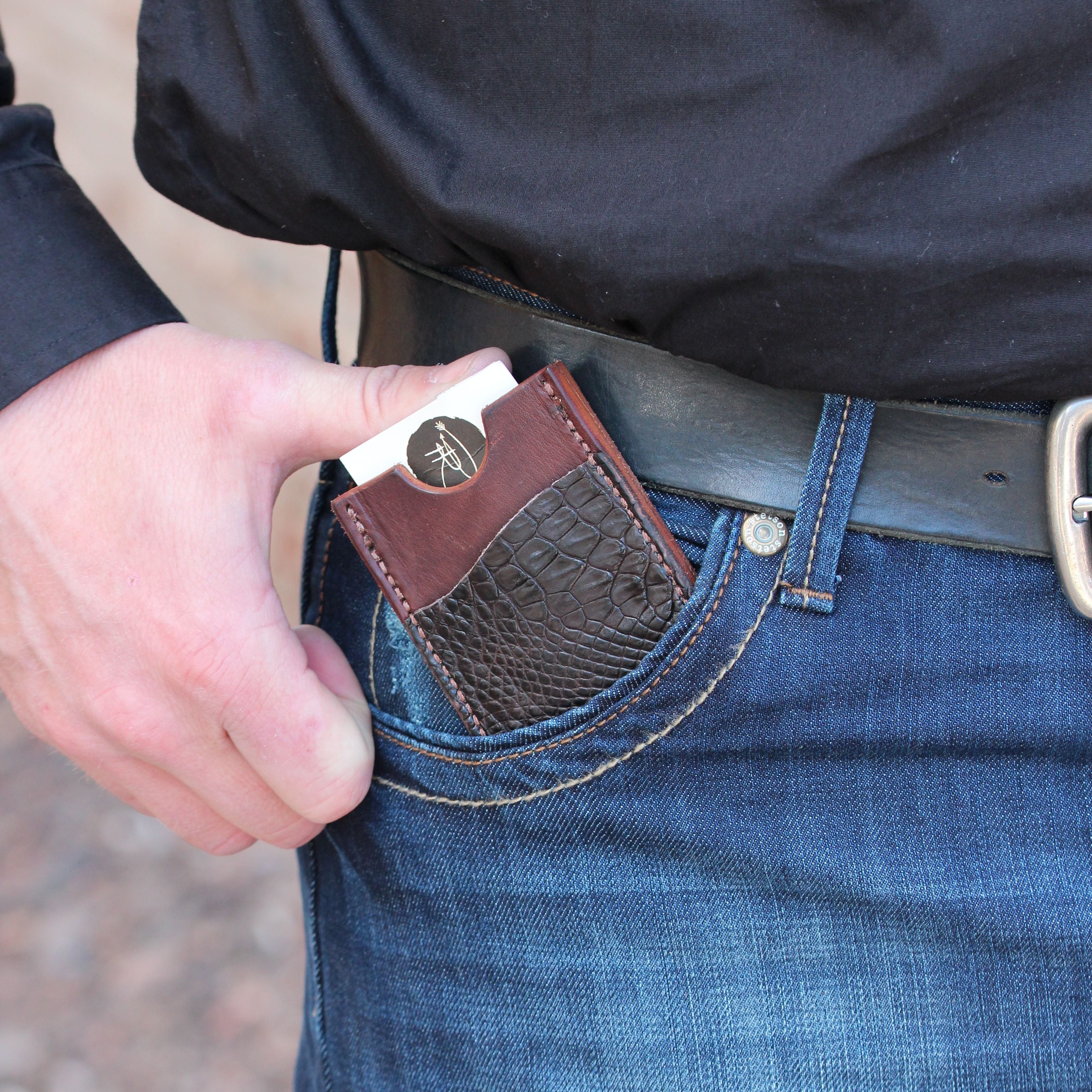 Leather minimal wallet, men's wallet, card holder, Mens' wallet, panhandle red, leather wallet
