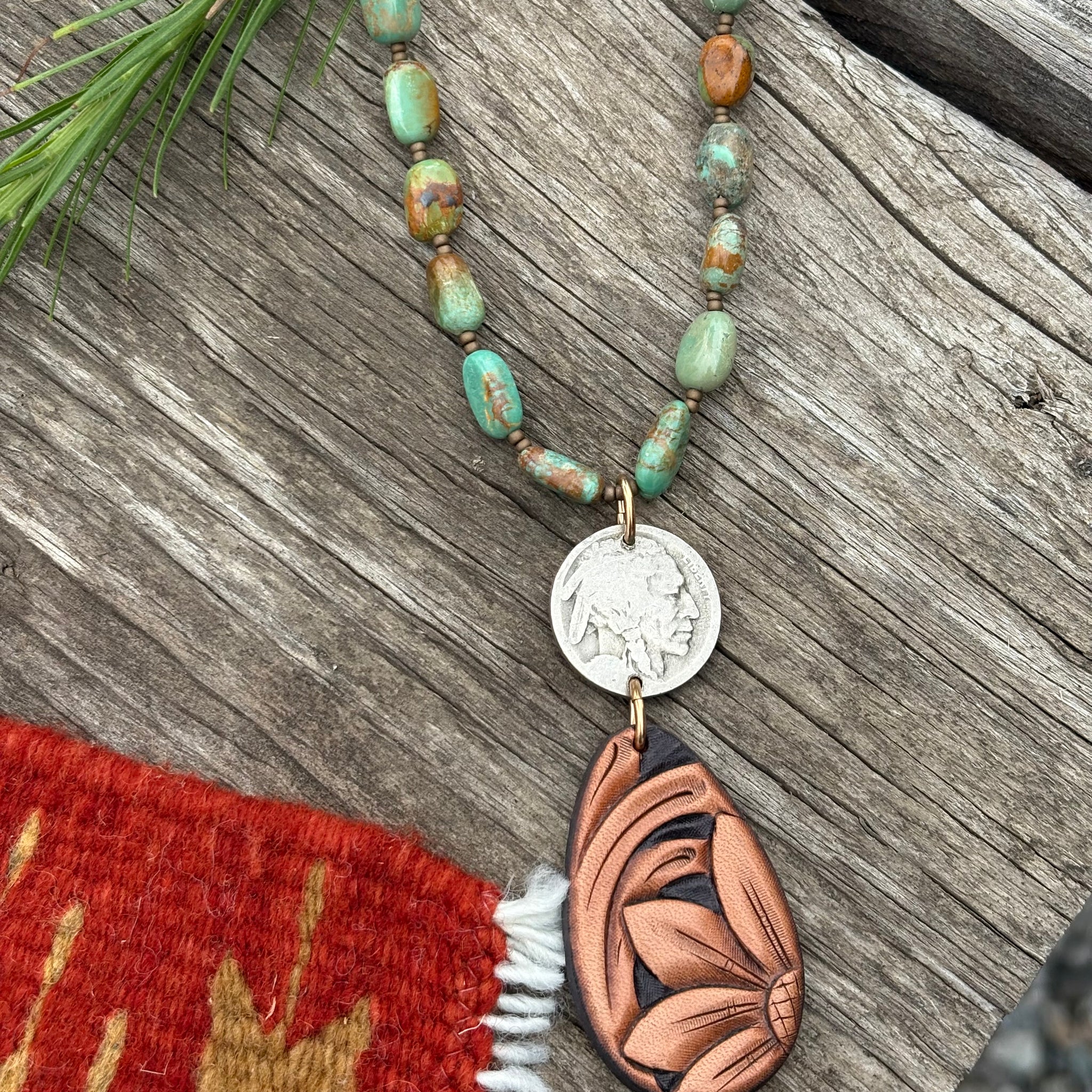 Buffalo Nickel and Turquoise Necklace