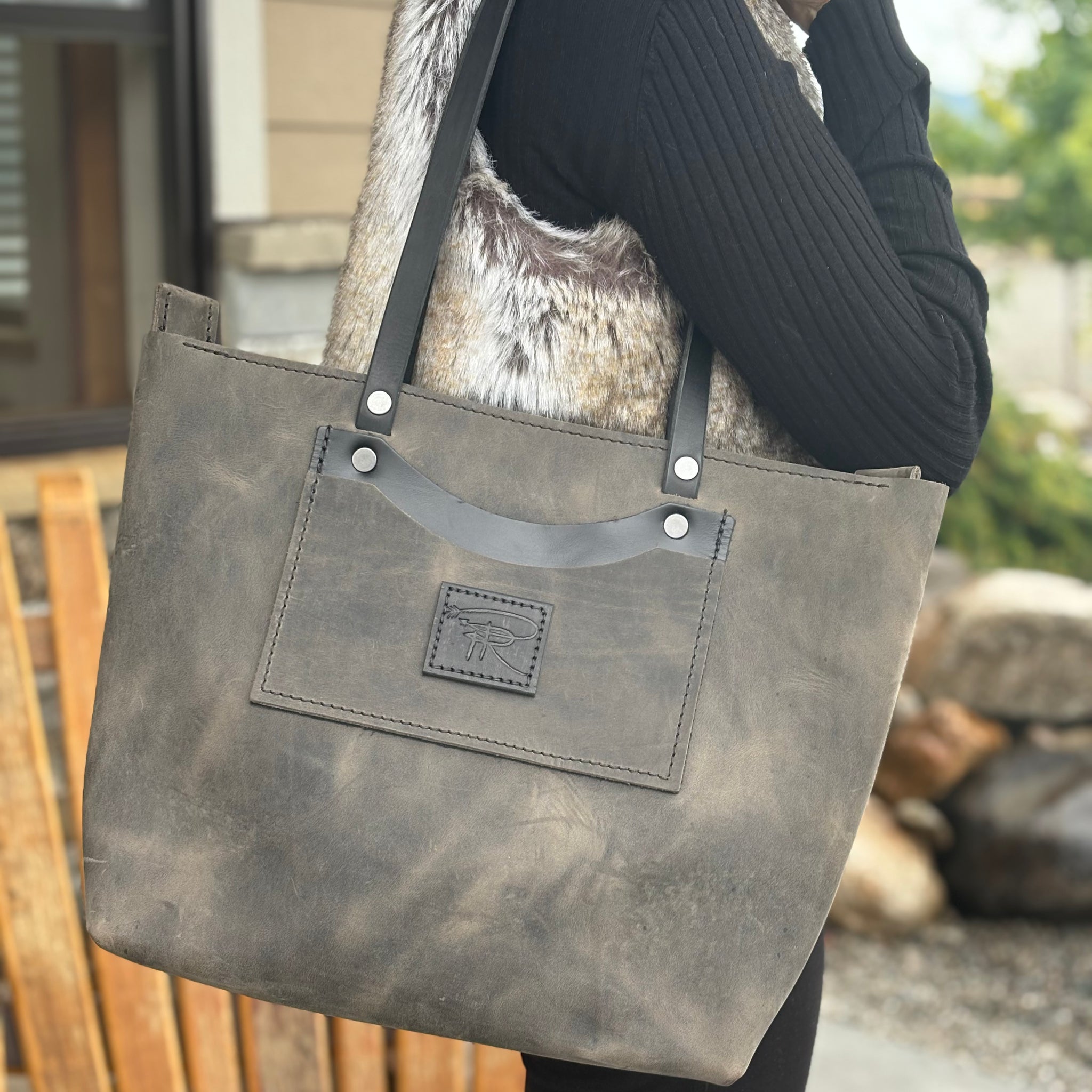 Smokey Grey Leather Tote Bag -Purse