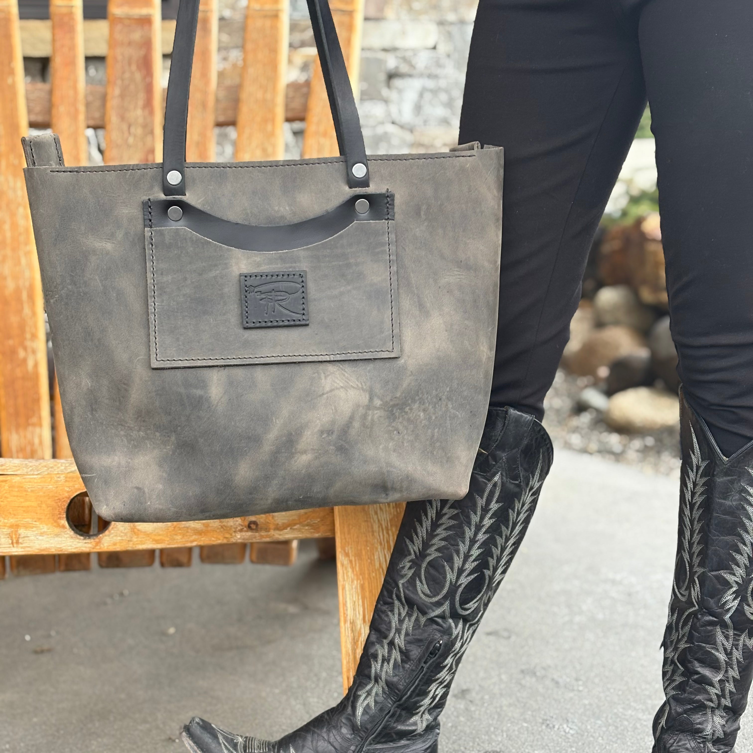 Smokey Grey Leather Tote Bag -Purse