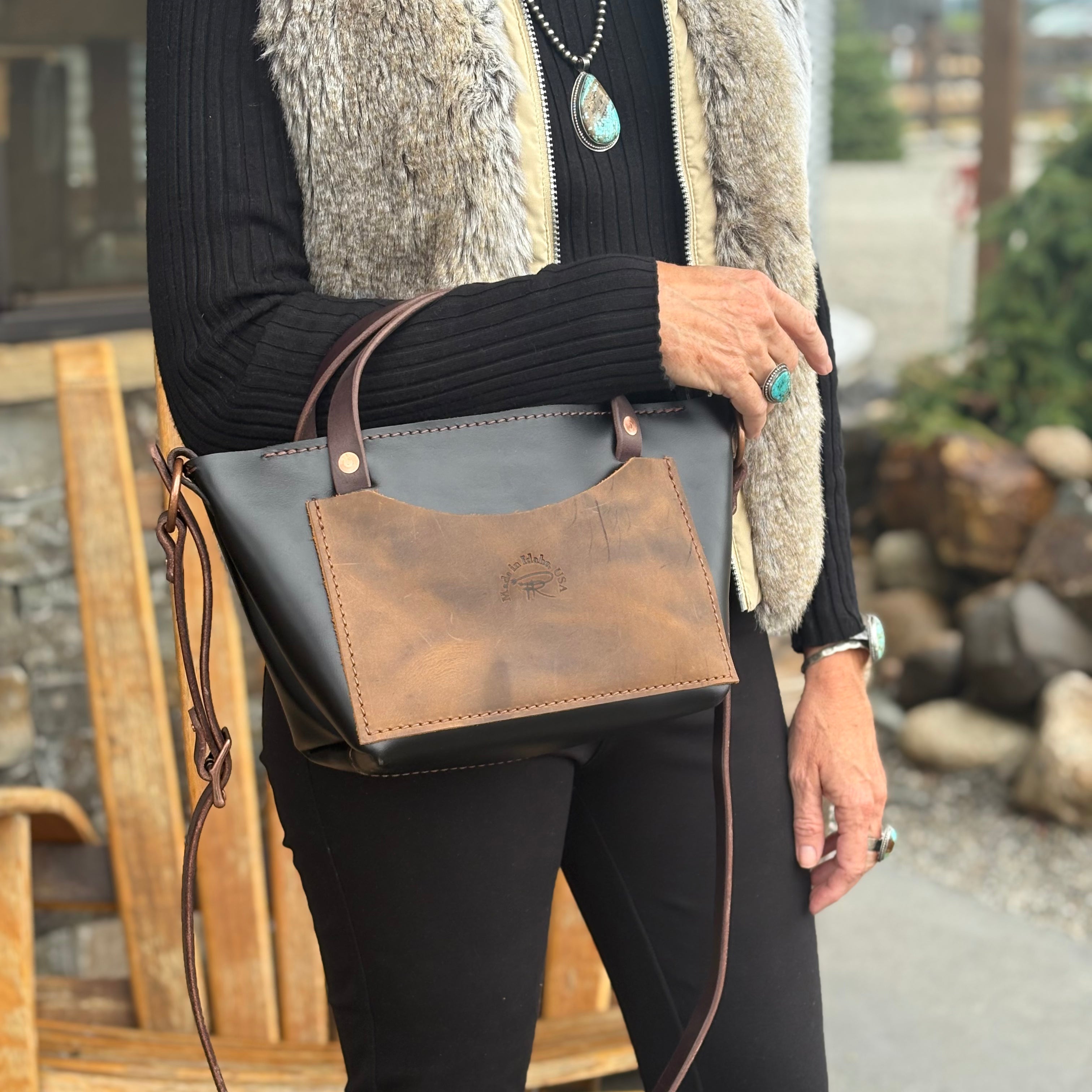 Black and Brown Stillwater Purse Tote by Panhandle Red Leather Company