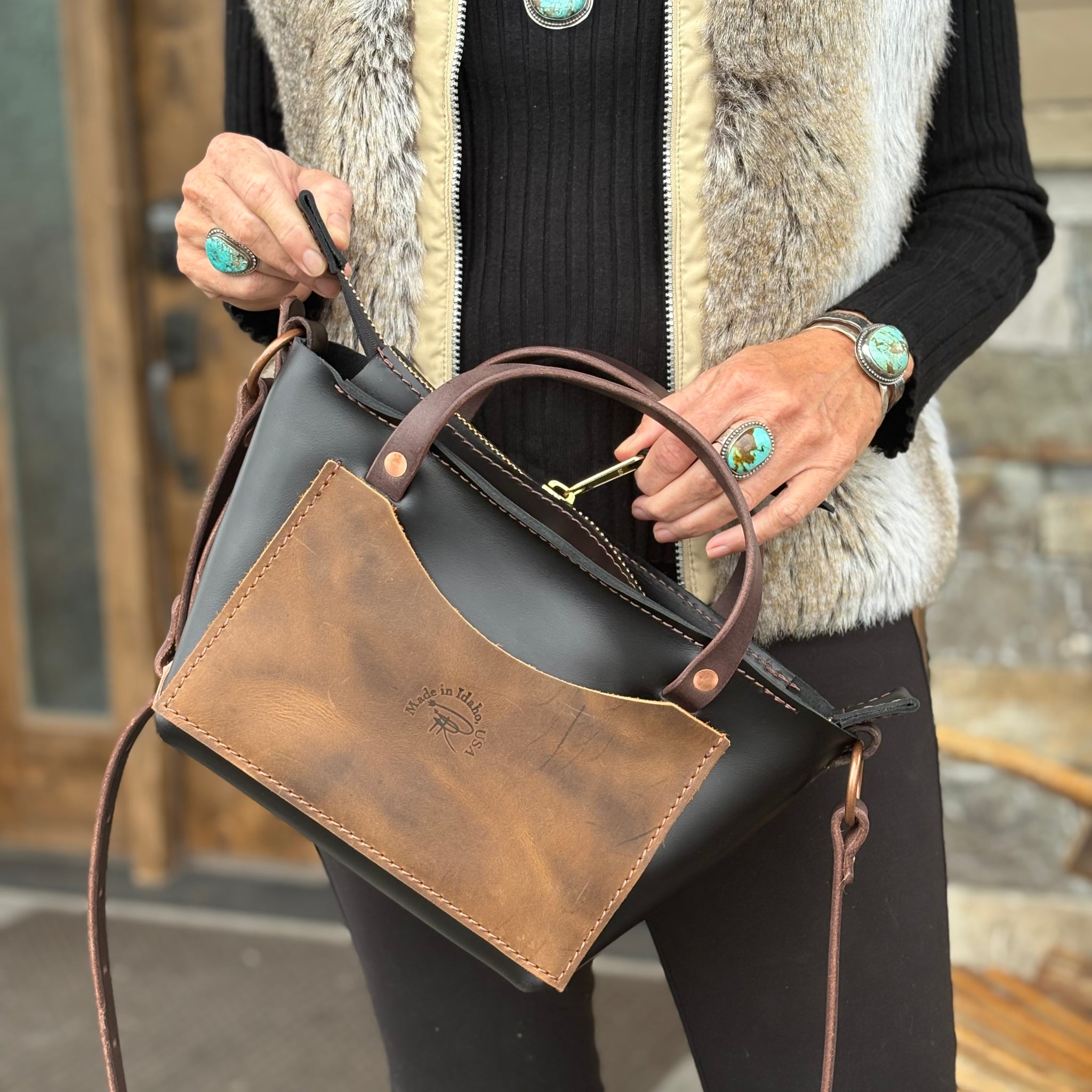 Black and Brown Stillwater Purse Tote by Panhandle Red Leather Company
