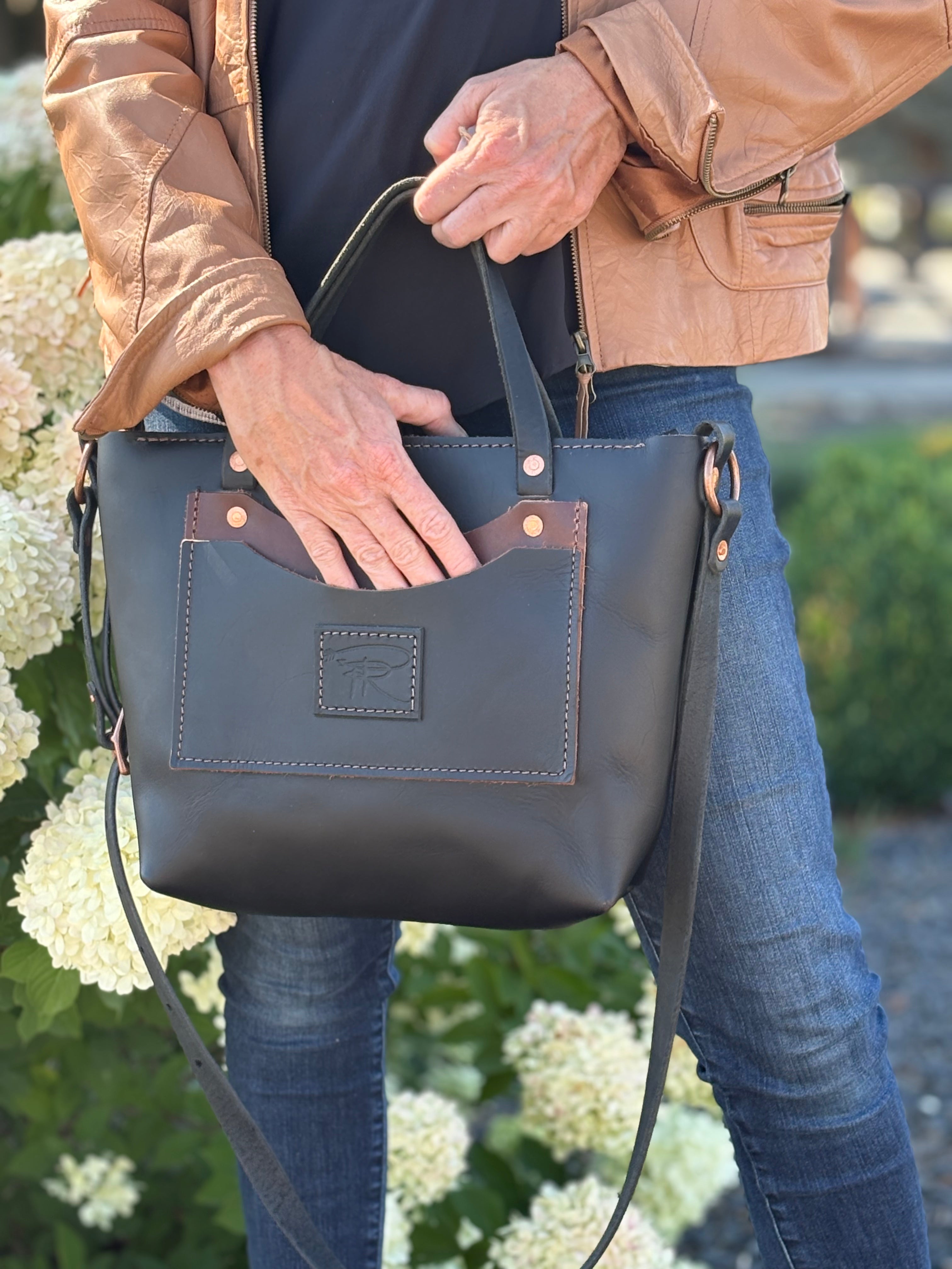 Black CEO Leather Crossbody Purse Tote