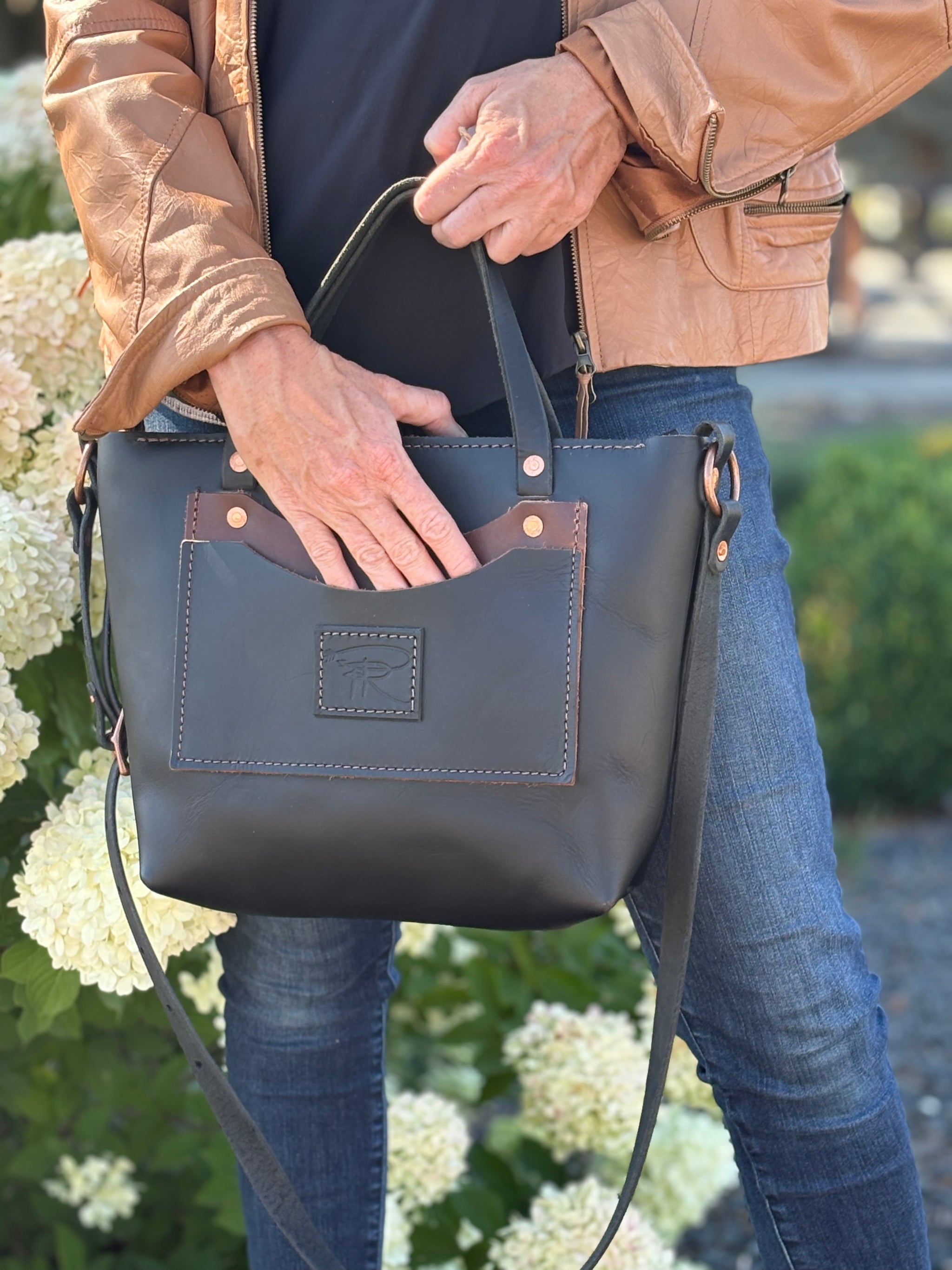 Black CEO Leather Crossbody Purse Tote