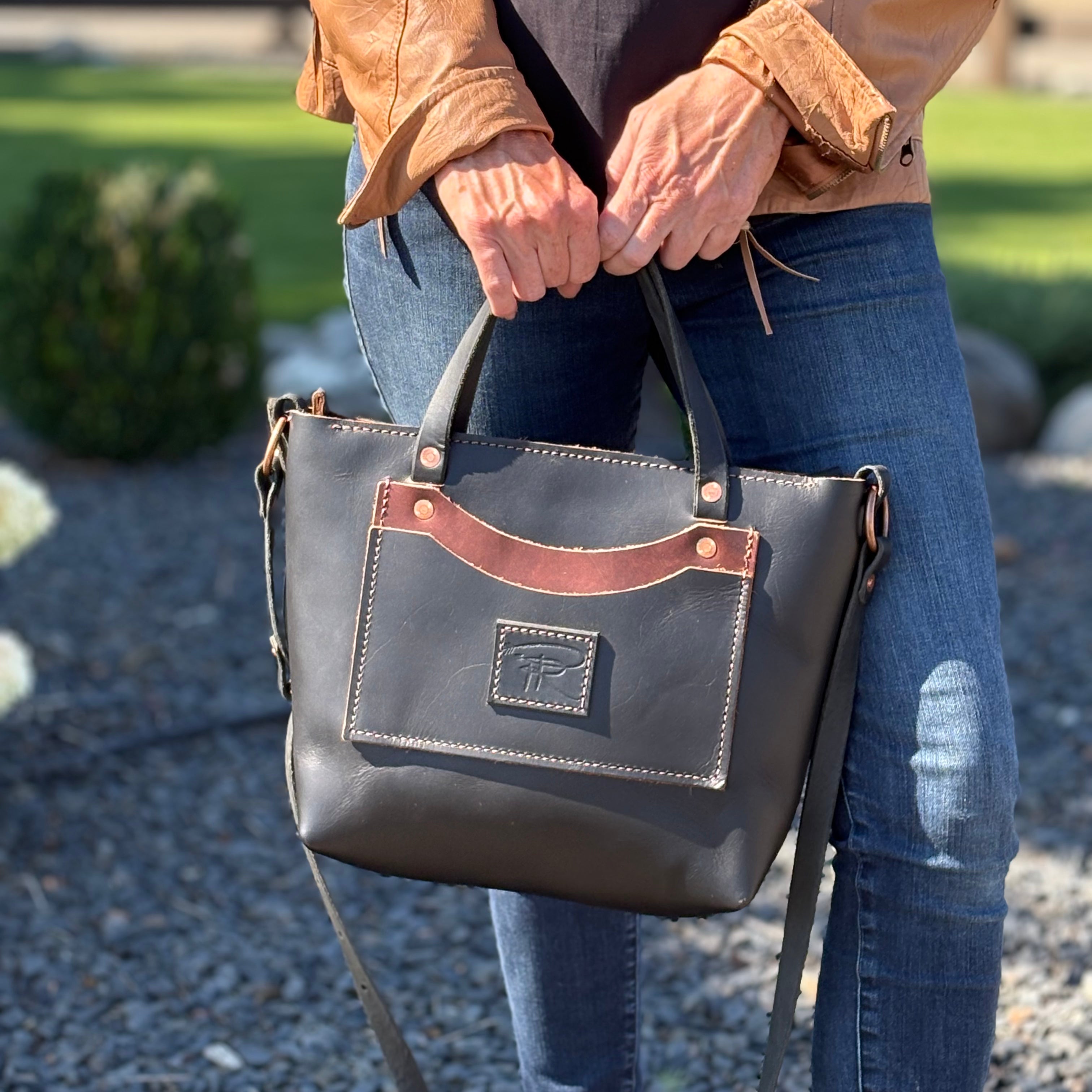 Black CEO Leather Crossbody Purse Tote