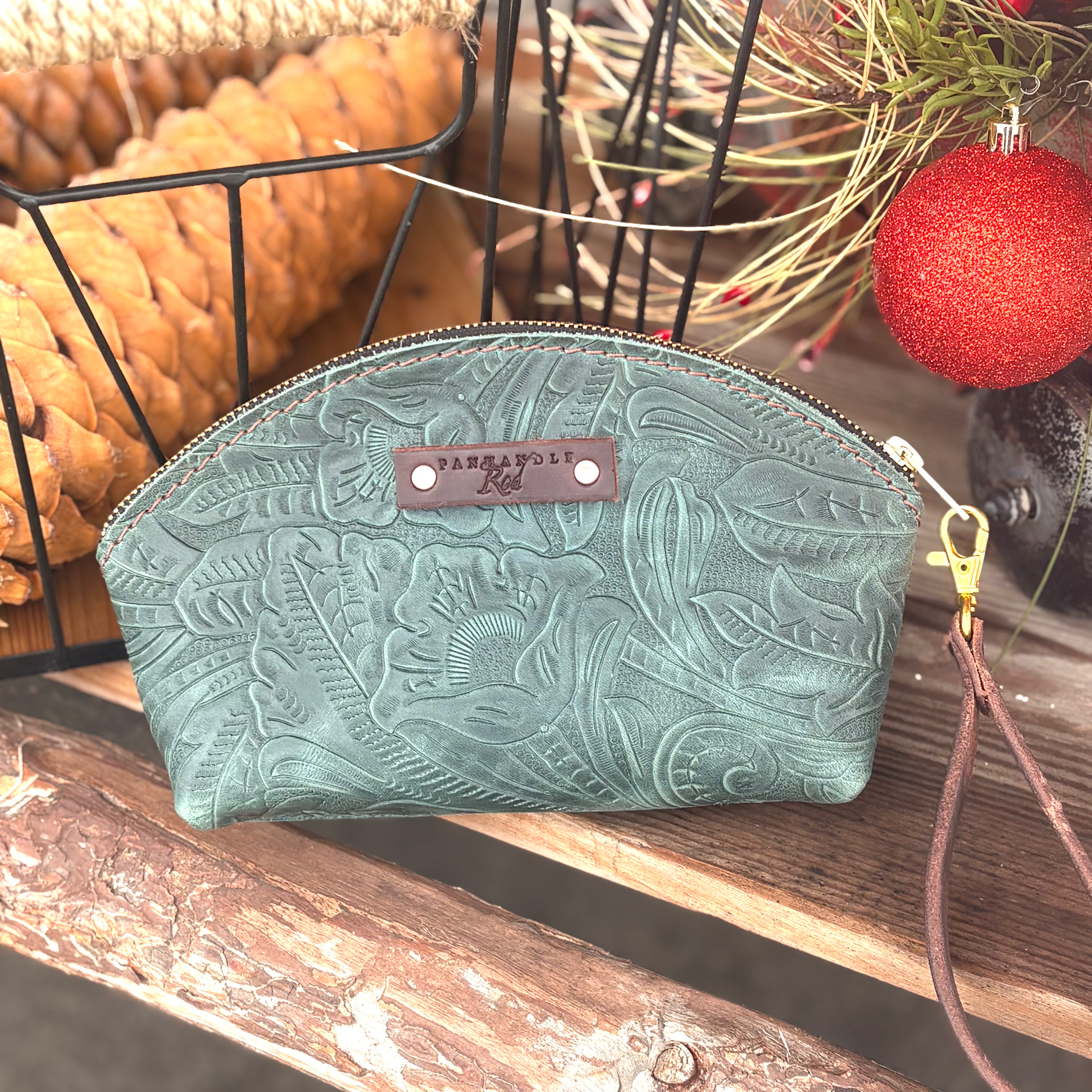 Mediterranean Blue Leather Clutch Purse