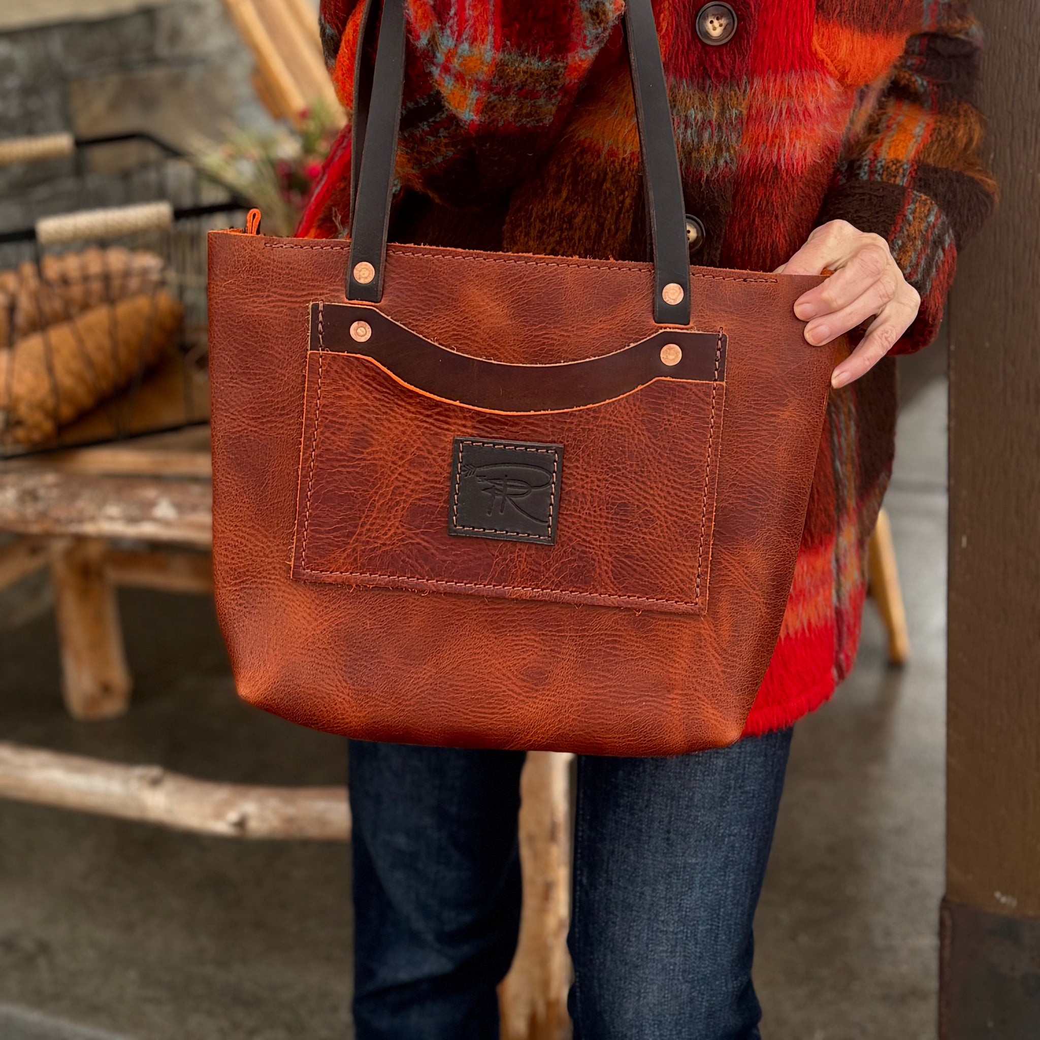 Saddle Brown Leather Tote Bag Purse
