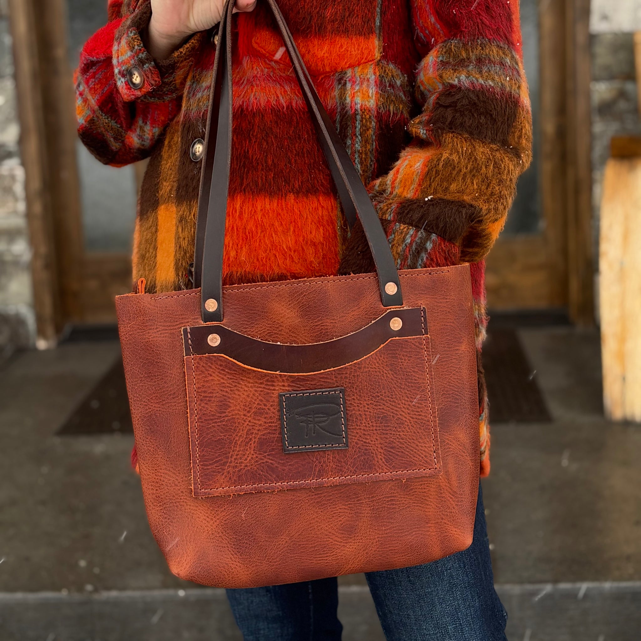 Saddle Brown Leather Tote Bag Purse