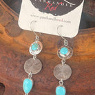 Silver earrings with turquoise stones on a Panhandle Red branded card.