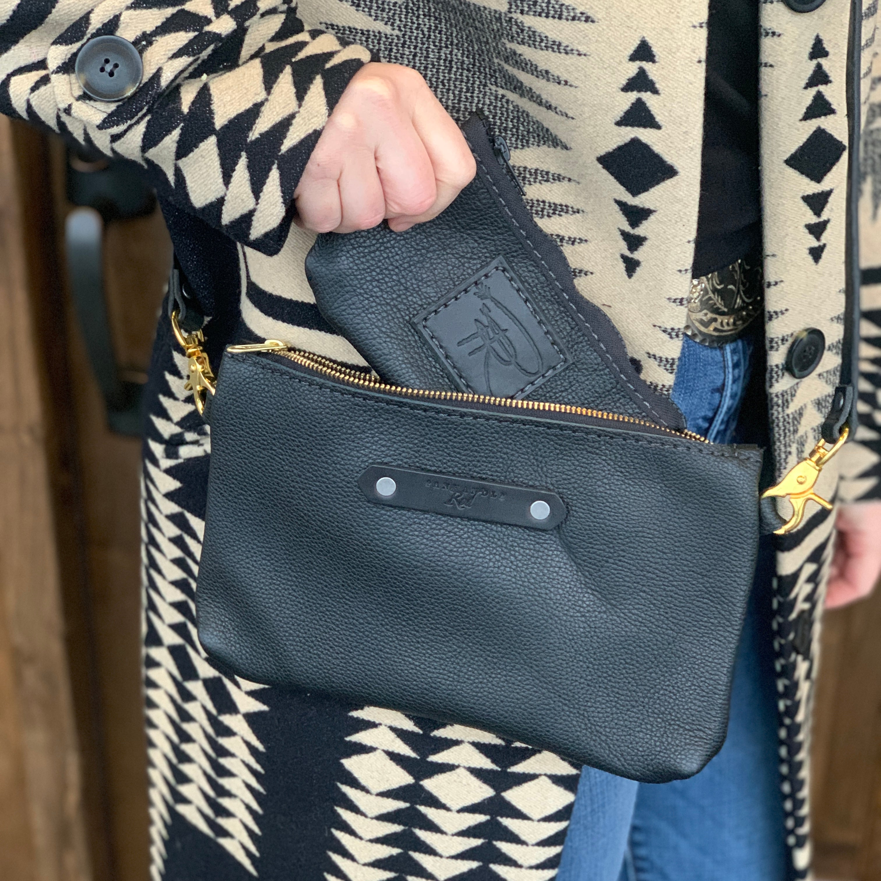 black purse leather goods crossbody bag handcrafted shopping retail western boutique coeur d'alene idaho purse tote handbag travel small gift ideas birthday