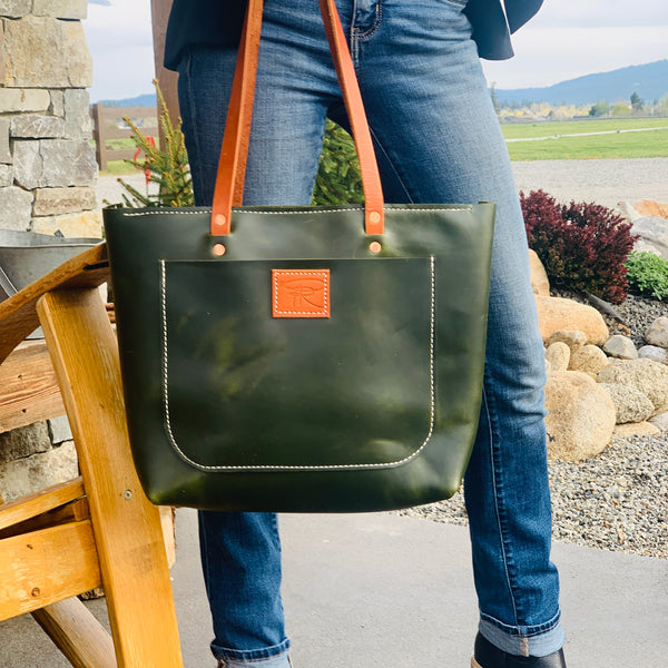 Handcrafted Green Leather Tote Bag by Panhandle Red Leather Company ...