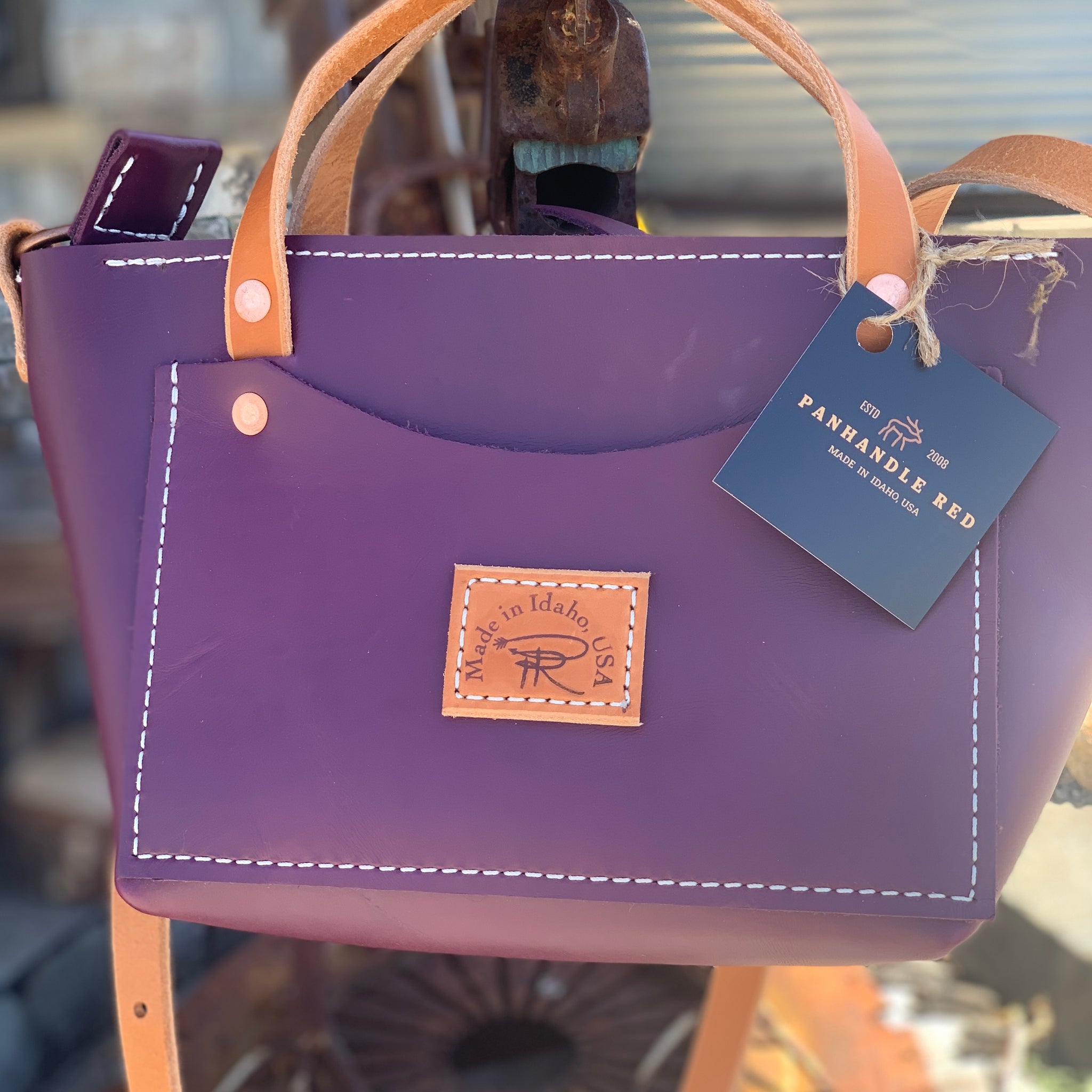 purple crossbody purse leather goods gift shop post falls idaho handcrafted