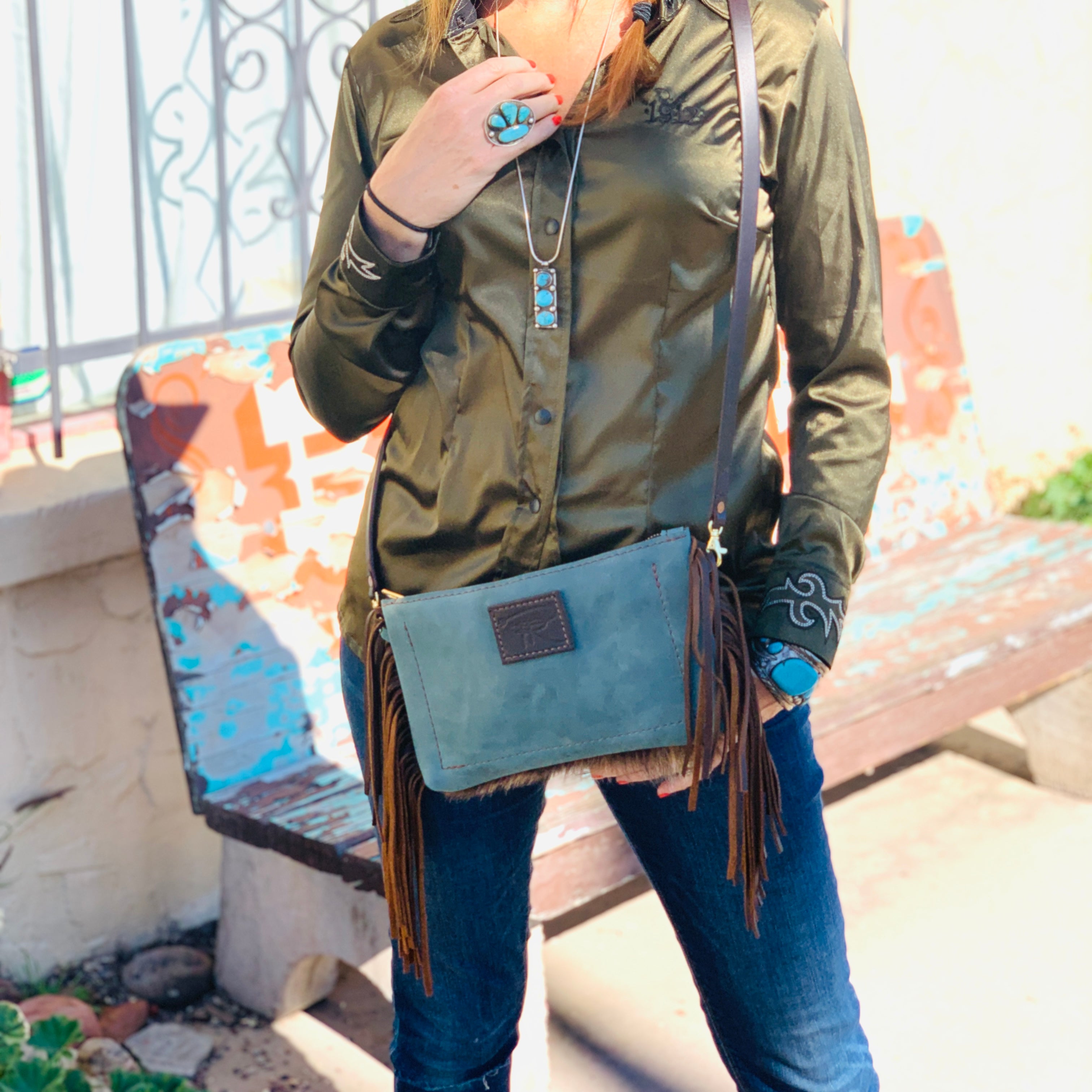 Blue crossbody purse