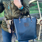 blue crossbody purse handbag leather goods handcrafted totes totebag messenger ladies gift shop boutique