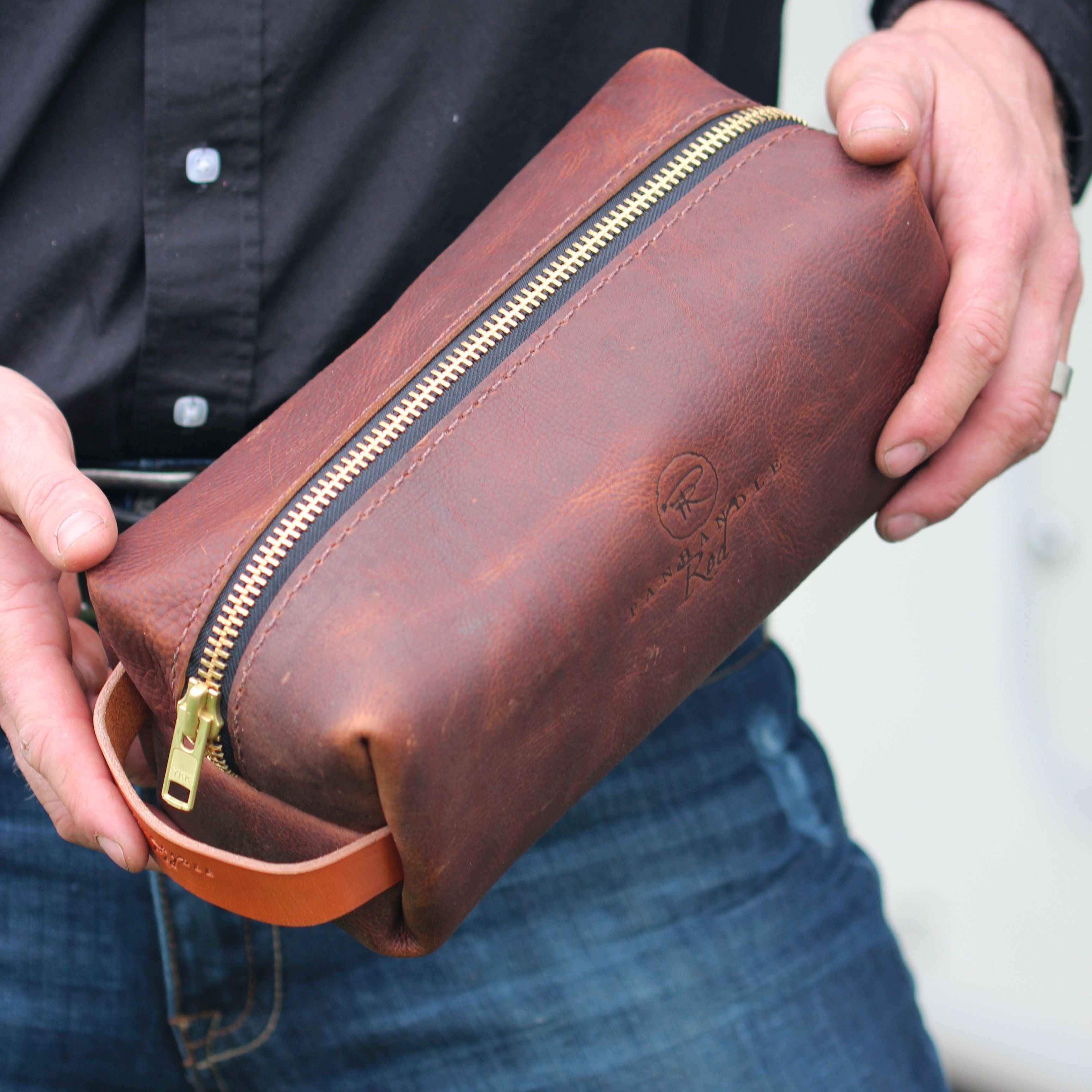 brown leather shaving kit, leather dopp kit, men's leather shaving kit, men's gifts, birthday gifts, groomsman gifts, panhandle red