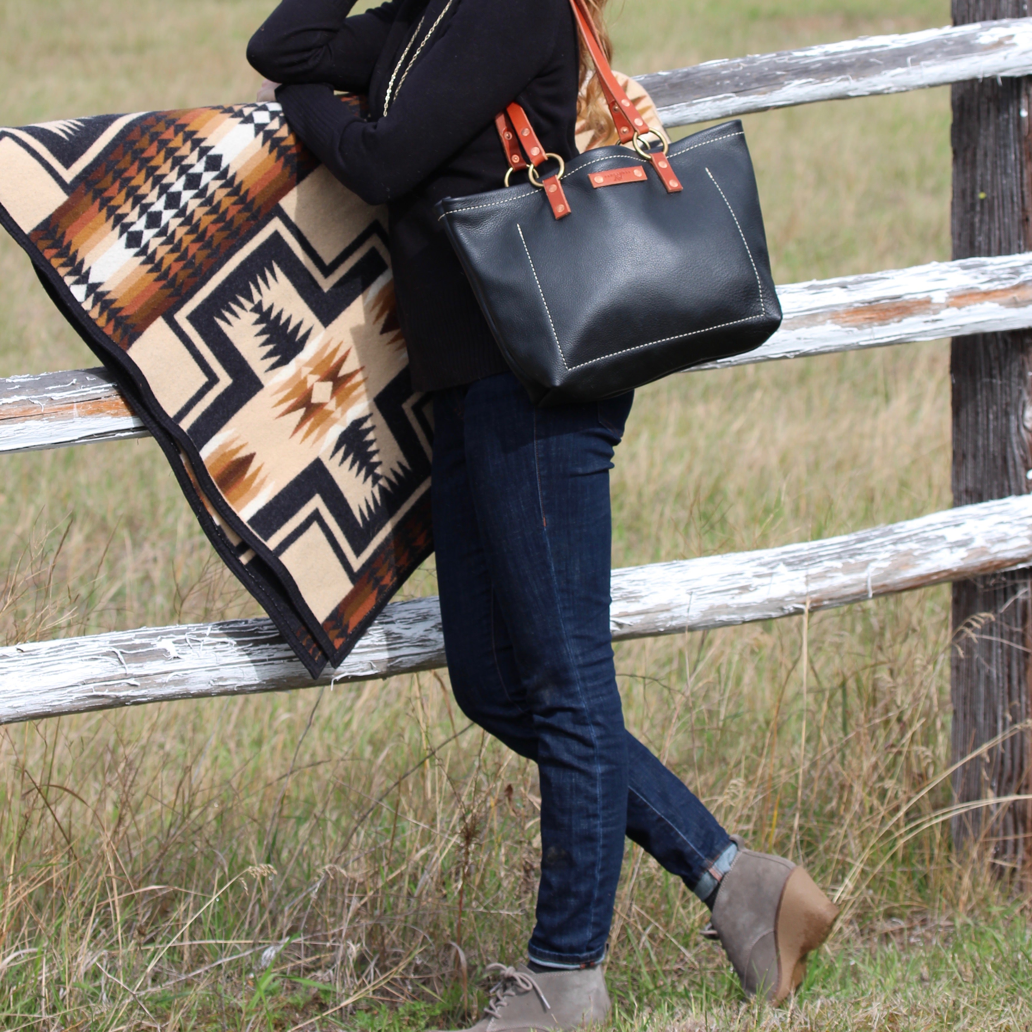 Black Leather Tote Bag by Panhandle Red Leather Company, North Idaho