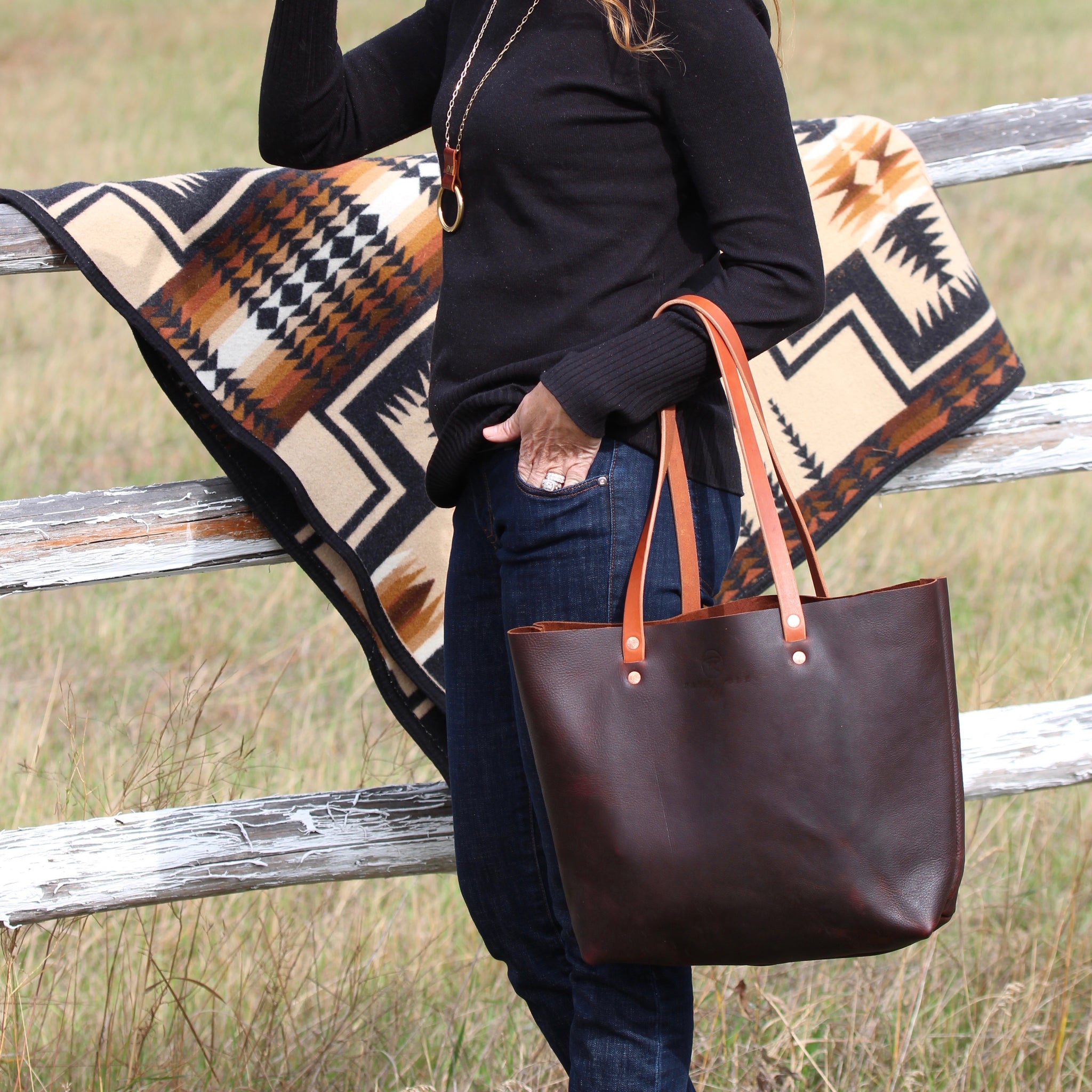 Brown Vintage Leather Crochet Bag Woven Bag Tote | Baginning