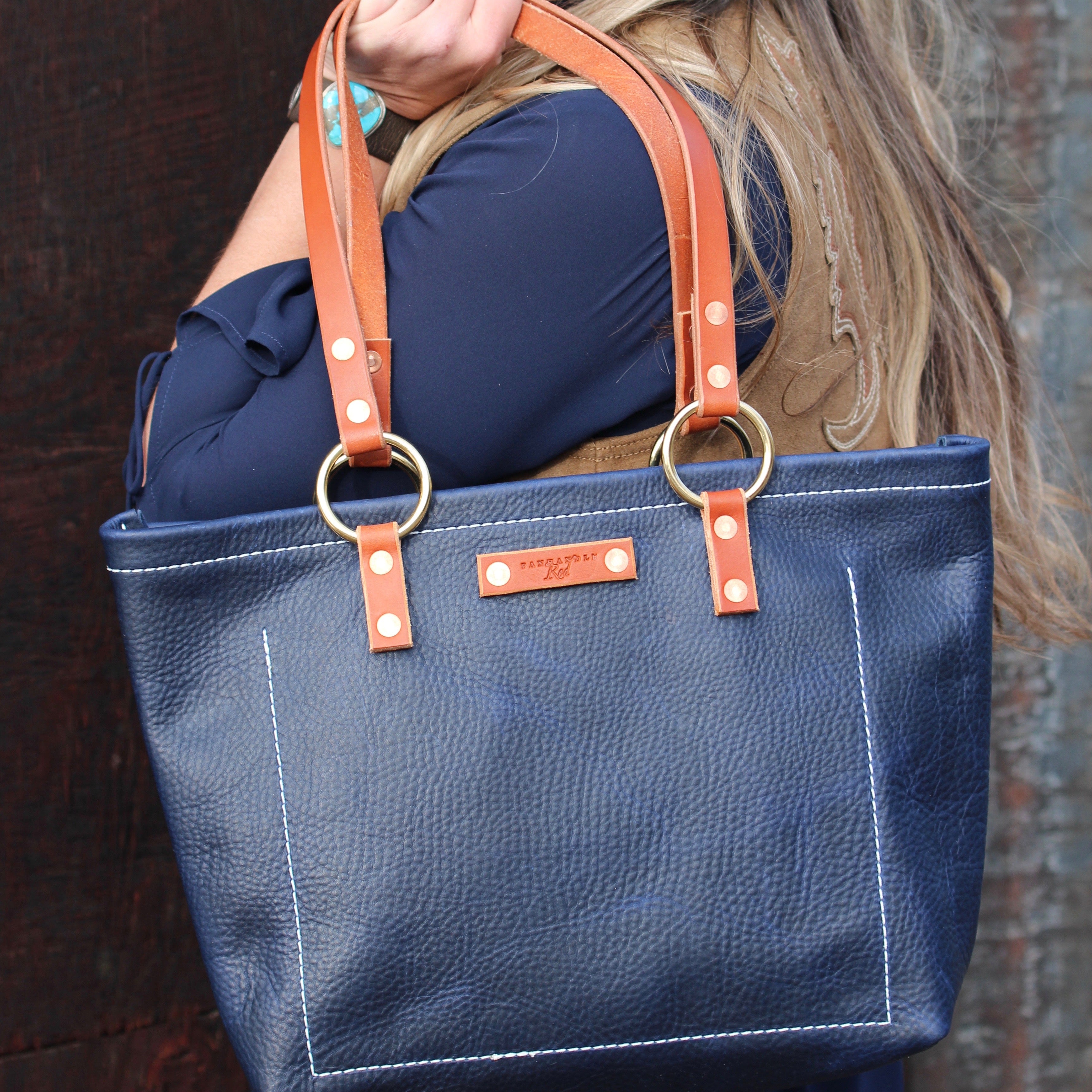 TL Bag Leather Handbag With Golden Hardware Dark Blue TL141529