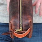 brown leather shaving kit, leather dopp kit, men's leather shaving kit, men's gifts, birthday gifts, groomsman gifts, panhandle red