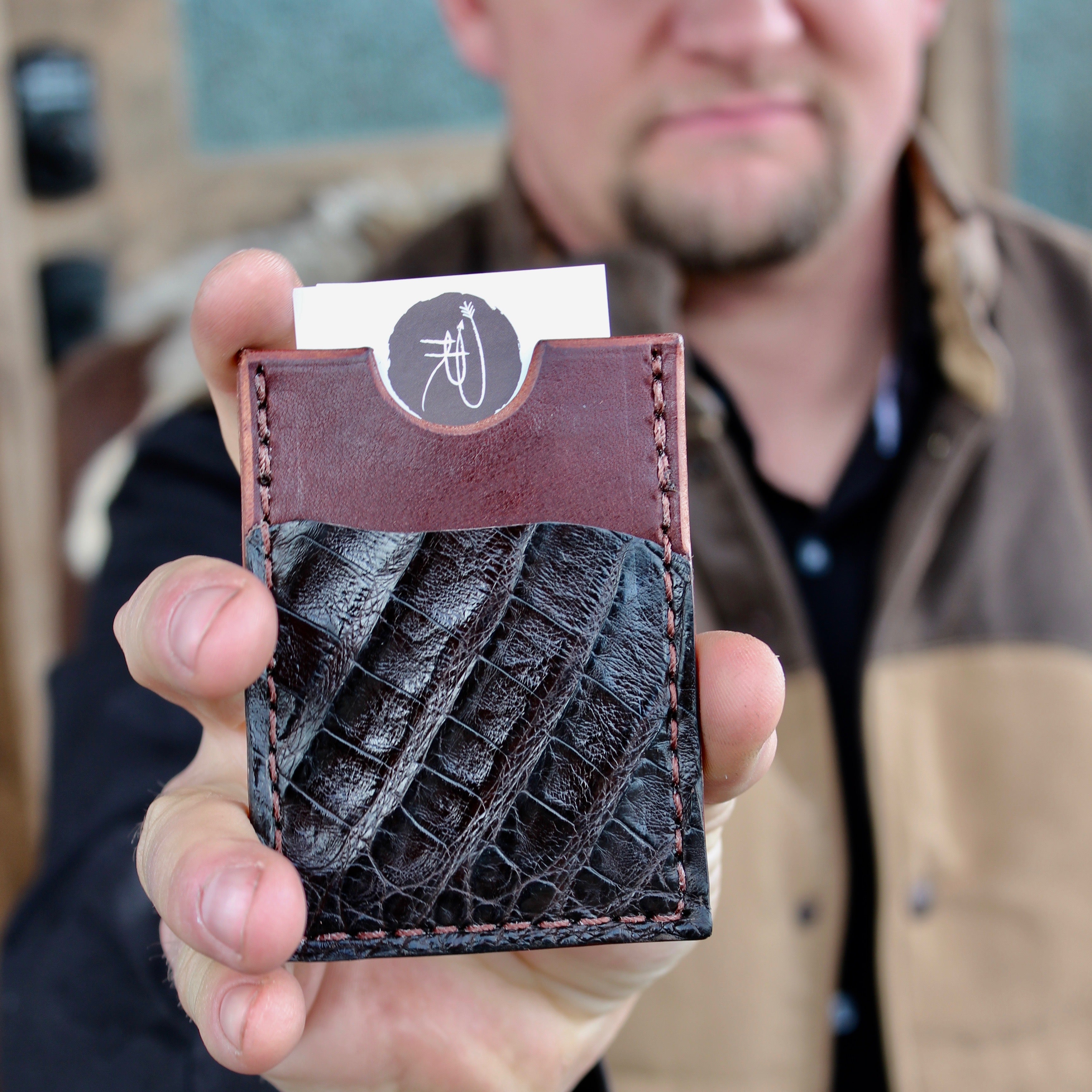 Leather minimal wallet, men's wallet, card holder, Mens' wallet, panhandle red, leather wallet