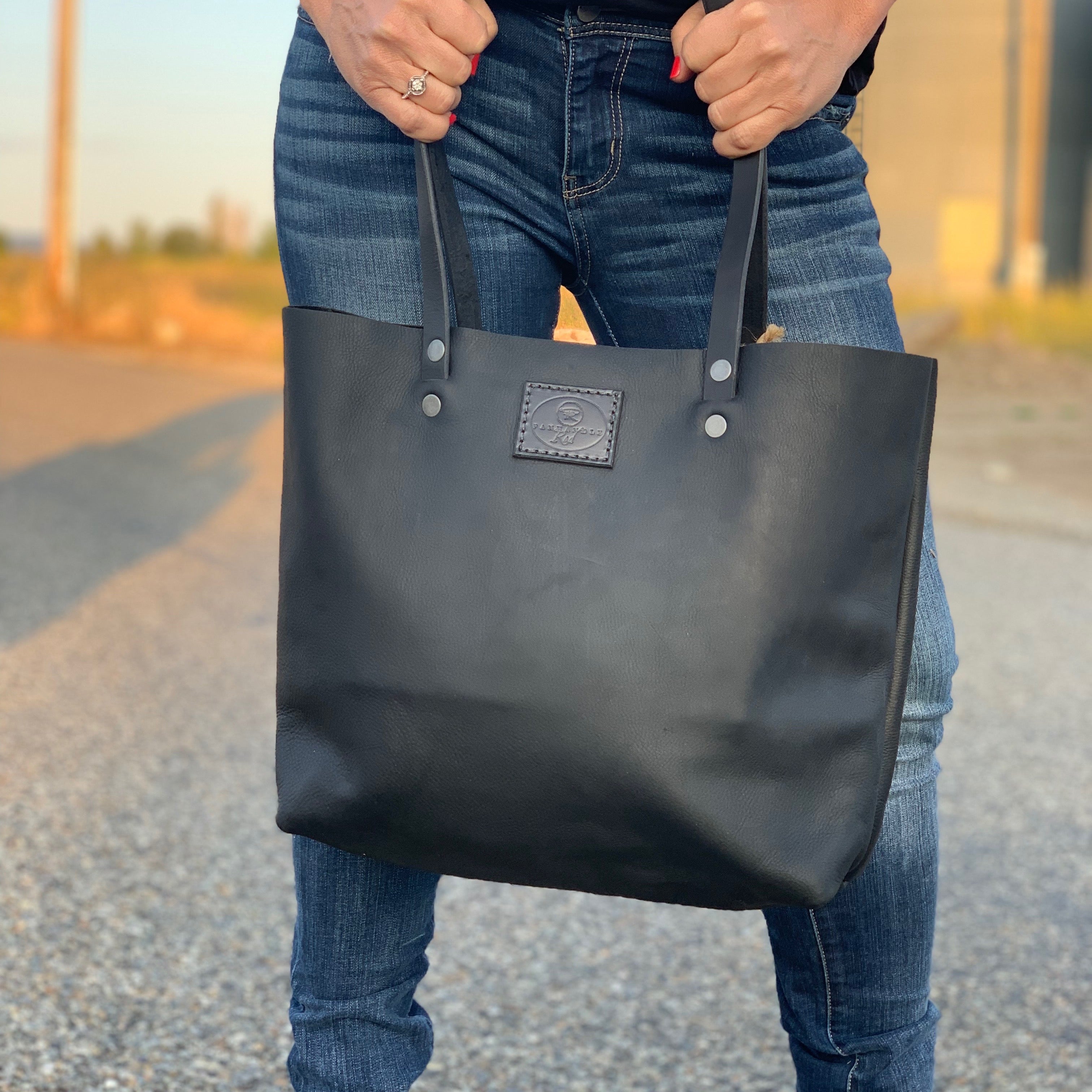 Grey Leather Tote Bag by Panhandle Red Leather Company North Idaho Gift Shop